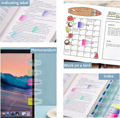 Golcellia Sticky Tabs for Notebooks 600 Pcs 5-Pattern Page Markers with Letter Index Flags, Book Tabs for Binders Bible Study Office School Supplies