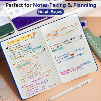 PERCUN Graph Paper Notebook, 160 Pages Grid Journal for women & men, A5 Hardcover Leather Graphing Notebook for School, Work, Travel, Note Taking 5.9”x8.5” (Black)