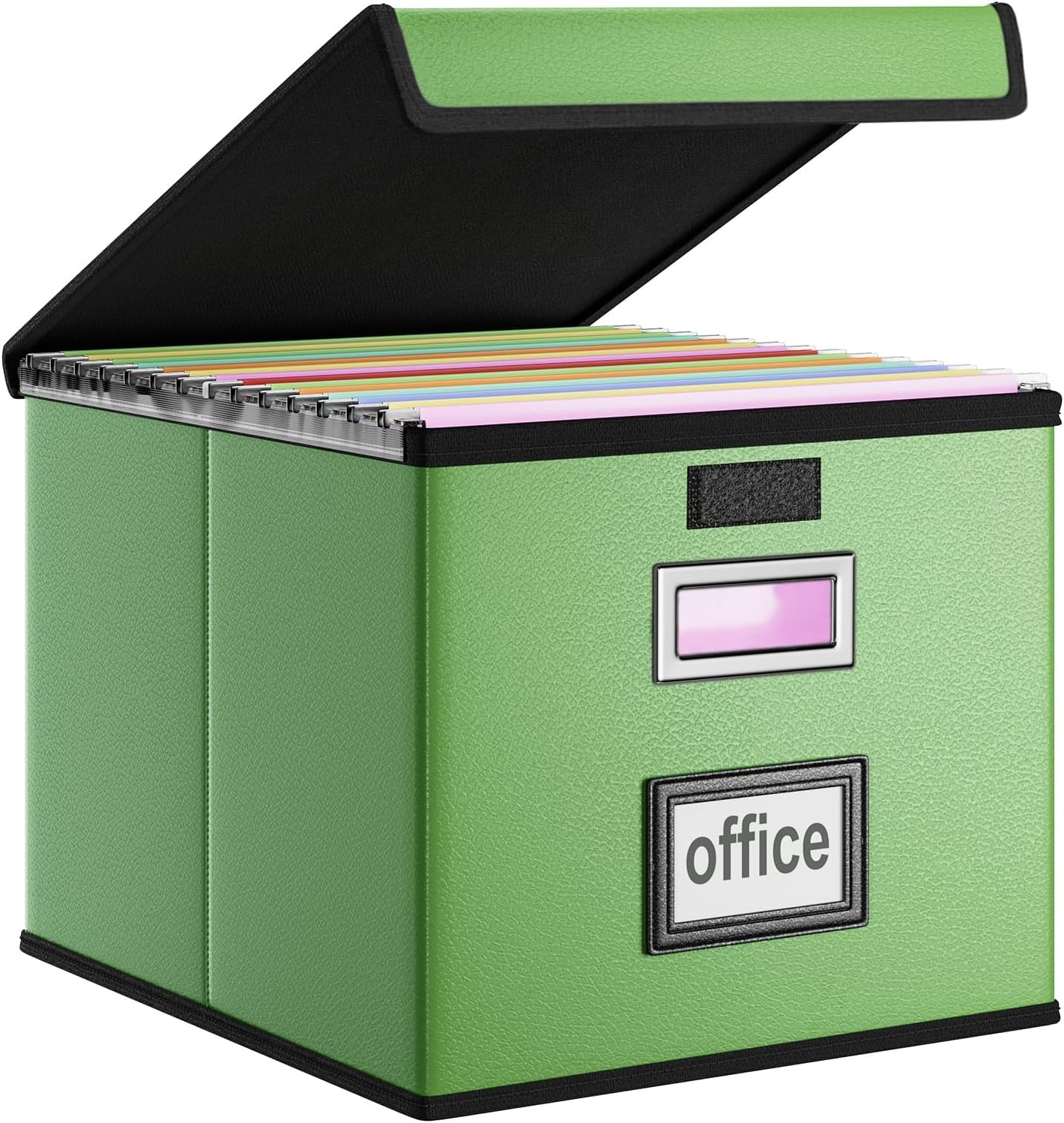 Huolewa Upgraded Portable File Organizer Box with Lid, Collapsible Linen Hanging Filing Storage Boxes with Plastic Slides, Decorative Home/Office Filing System Box for File and Folders Storage (Gray)