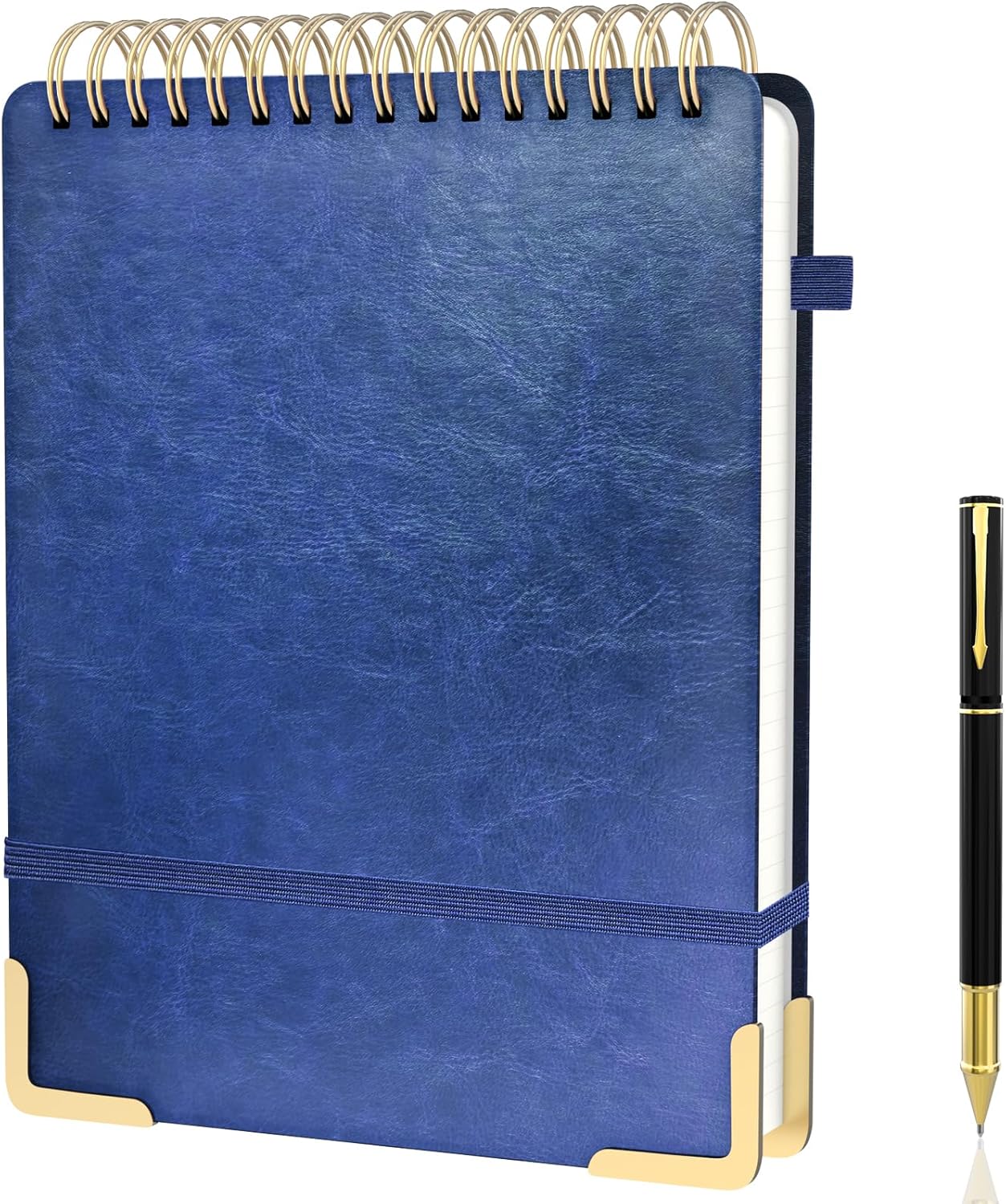A5 Top Spiral Notebook, Large Leather Hardcover Top Bound Steno Pads, 240 Pages 100 gsm Thick Lined Paper Left Handed Notebook Journal for Work, School, Meeting Writing - Brown, 5.9" x 8.5"