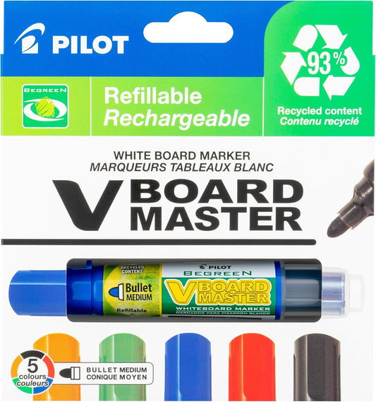 PILOT V Board Master Refillable Dry-Erase Markers, Bullet Tip, Assorted Color Inks, 5 Count