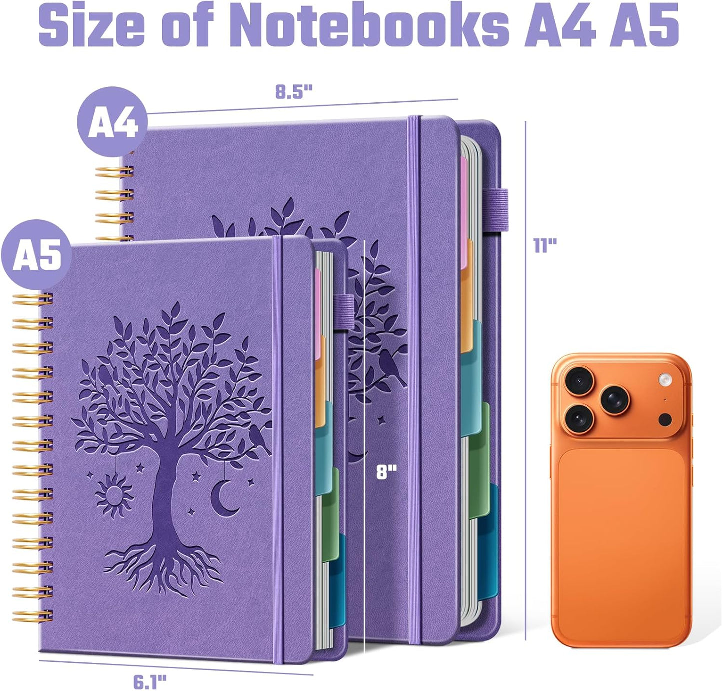 Ovesmusl Hardcover Spiral Notebook 8.5" x 11" with 5 Removable Dividers 300 Pages Leather 5 Subject Notebook College Ruled 100GSM Large Spiral Notebooks for Work Thick Lined Journal for Women, Green