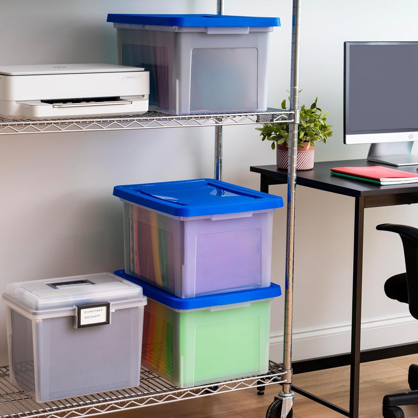 IRIS USA File Box, Plastic File Boxes With Lids, Document Organizer for Letter/Legal File, Document Box, Storage Bin For Hanging Files, Secure Latching Lid Stackable BPA-Free, Clear 35 Qt. 1 Pack