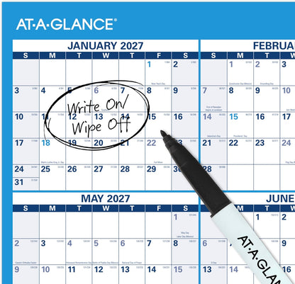 AT-A-GLANCE Dry Erase Calendar 2026-2027 Academic & Regular Year Wall Planner, 12-Month, 24" x 36", Double Sided, Vertical (PM210S28)