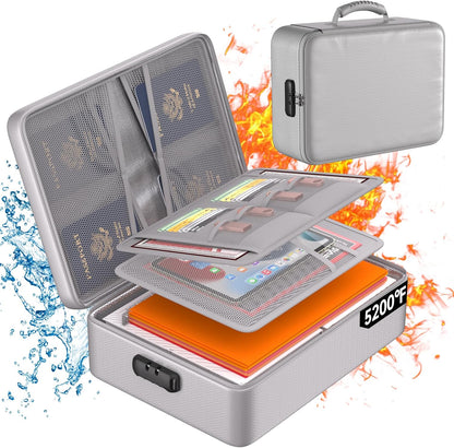DocSafe 5200°F Document Organizer with Lock, Upgraded Heat Insulated Fireproof＆Water-Resistant Box 8 Layers File Organizer, Portable Home Travel Safe Storage for Important Documents and More