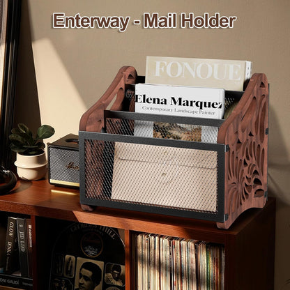 QILICHZ Magazine Holder,3-Compartment Magazine Rack Floor,Wood Magazines File Holder Organizer,Rustic Magazines Storage Basket for Books,Newspapers,Mails,Files