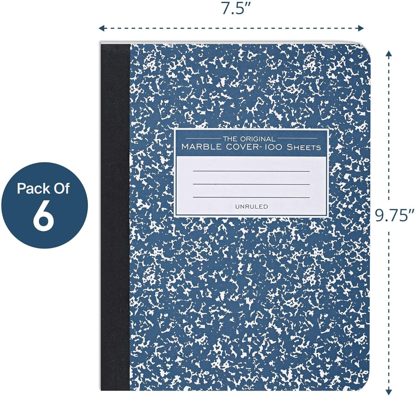 ROARING SPRING Hard Cover Composition Notebook, 4 Pack, Blue Marble Comp Book, 9.75″ x 7.5″, Unruled Blank Paper, 100 Sheets (200 Pages), Made in USA