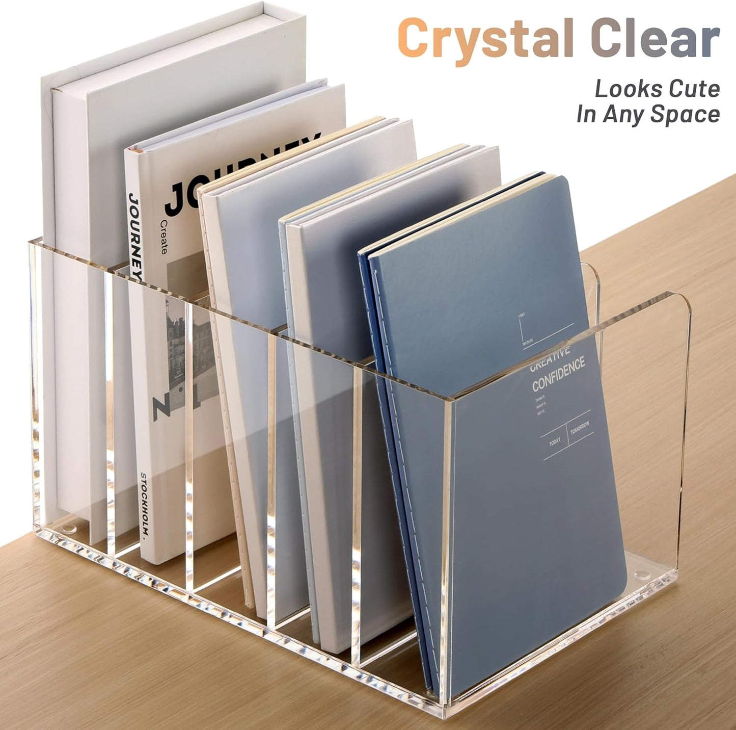 SANRUI Desk Organizer Clear Acrylic Desk Magazine File Holder with 3 Vertical Sections Magazine Rack File Organizer for Office, Home, School