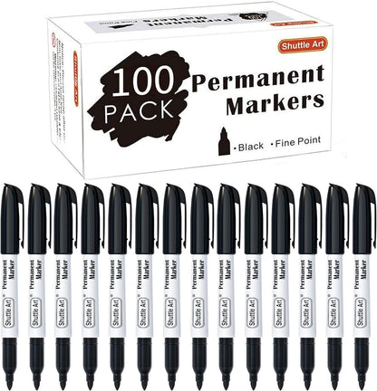 Shuttle Art Permanent Markers, 30 Pack Black Permanent Marker set, Fine Point, Works on Plastic, Wood, Stone, Metal and Glass for Doodling, Marking