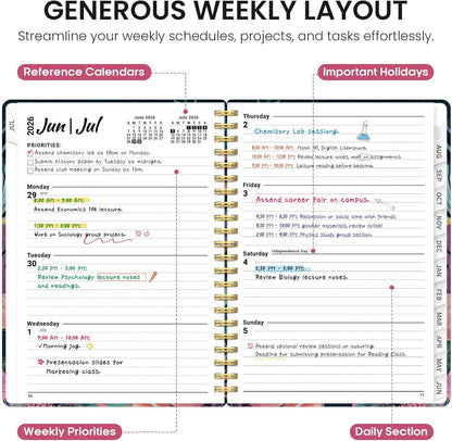 Planner 2026-2027, Academic Year Monthly and Weekly Calendar Planner, Jul 2026 - Jun 2027, Hardcover Teacher Student Planning Agenda book with Tabs, Perfect for School Office Supplies, 6.3" x 8.5" - Wildflowers