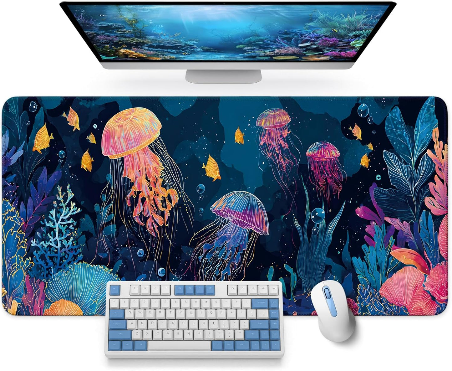 Large Mouse Pad for Desktop, Cute Desk Mat Pad Protector for Work & Gaming, Aesthetic Pretty Anti-Slip Laptop Blotter Cover for Office School Home Supplies, Wildflowers, 31.5" x 11.8"