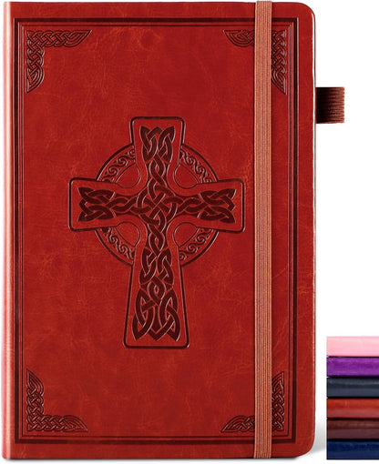CAGIE Leather Lined Journal Notebook for Men & Women, Debossed Cross, 320 Pages 100 GSM Thick Paper, A5 Hardcover Journaling Notebooks for Writing, 5.7'' X 8.3'' Diary, Brown