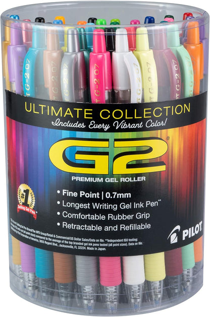 Pilot G2 Premium Gel Roller Pens, Fine Point 0.7 mm Assorted Colors, Tub of 36