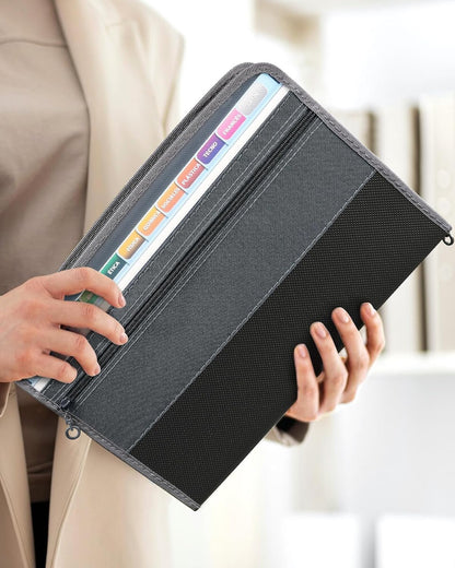 Sooez Accordion File Organizer with Safe Zipper, 12 Pocket Expanding File Folder with Front Pencil Pouch, Portable Monthly Paper Bill Tax Receipt Organizer, School Office Supplies, Letter Size, Grey