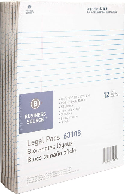 Business Source Micro-Perforated Legal Ruled Pads, Canary Paper, 8-1/2"x11-3/4" (63105) - Pack of 12