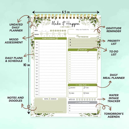 Decorably 52 Sheets Boho Celestial Undated Daily to Do List Notepad - 6.5x10" Spring-Bound Planner, Easy Tear-Off, for Schedule, Priorities, Agenda, Water Intake, Meals, Notes & Doodles - Home, Office