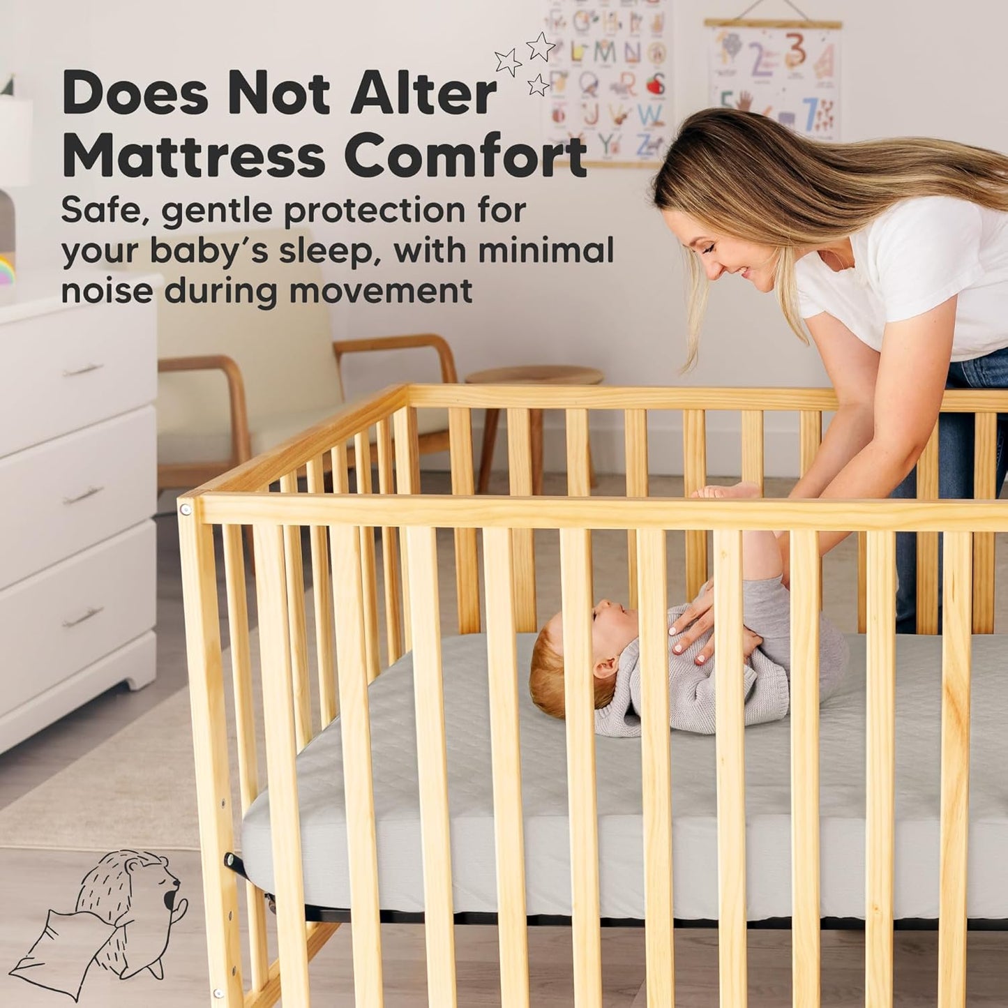 2-Pack Waterproof Crib Mattress Protector Cover Fitted - Quiet Baby Crib Mattress Pad Sheets, 52" x 28" Soft Quilted Cotton Baby Sheet, Machine Washable, Easy Fit, Durable (Soft White/Mavy)