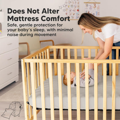 2-Pack Waterproof Crib Mattress Protector Cover Fitted - Quiet Baby Crib Mattress Pad Sheets, 52" x 28" Soft Quilted Cotton Baby Sheet, Machine Washable, Easy Fit, Durable (Soft White/Mavy)