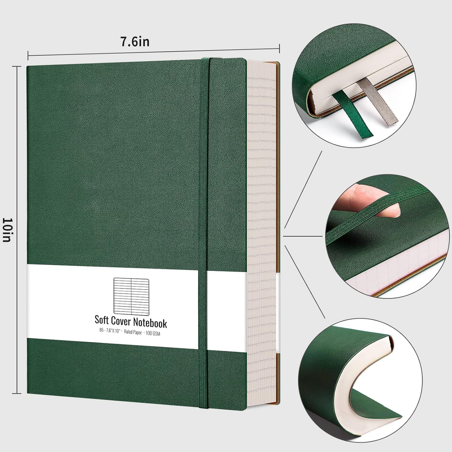 AHGXG 8.5''×11'' Notebook College Ruled - Large A4 Notebook Lined Journal - 320 Pages Thick Journal for Writing, 100gsm Thick Paper, Leather Softcover, for Work School - Black