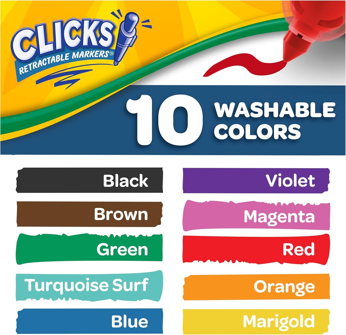 Crayola Clicks Retractable Markers Bold (10ct), Teacher Classroom School Supplies, Spring Crafts, No Dry Washable Markers for Kids