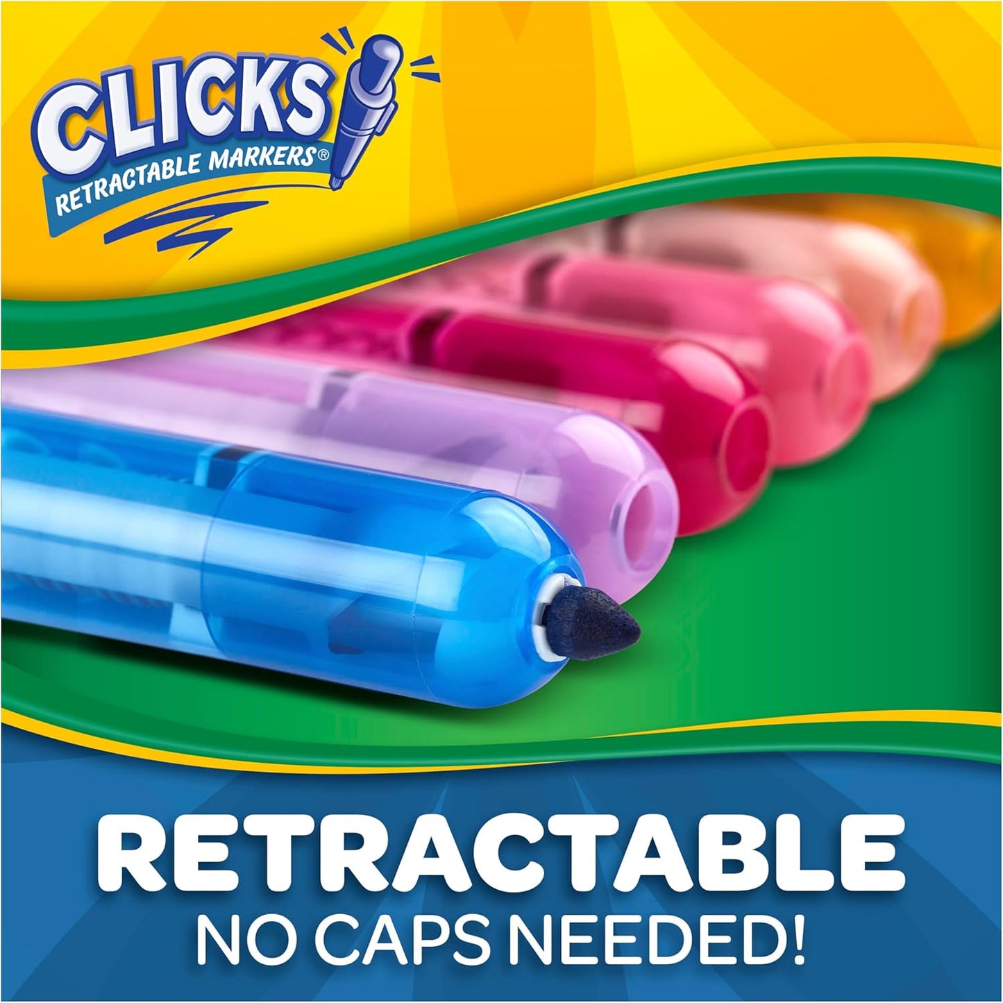 Crayola Clicks Retractable Markers Bold (10ct), Teacher Classroom School Supplies, Spring Crafts, No Dry Washable Markers for Kids