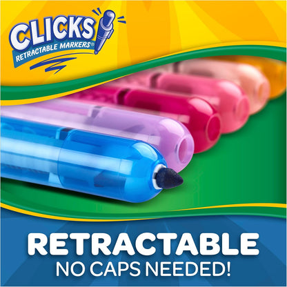 Crayola Clicks Retractable Markers Bold (10ct), Teacher Classroom School Supplies, Spring Crafts, No Dry Washable Markers for Kids