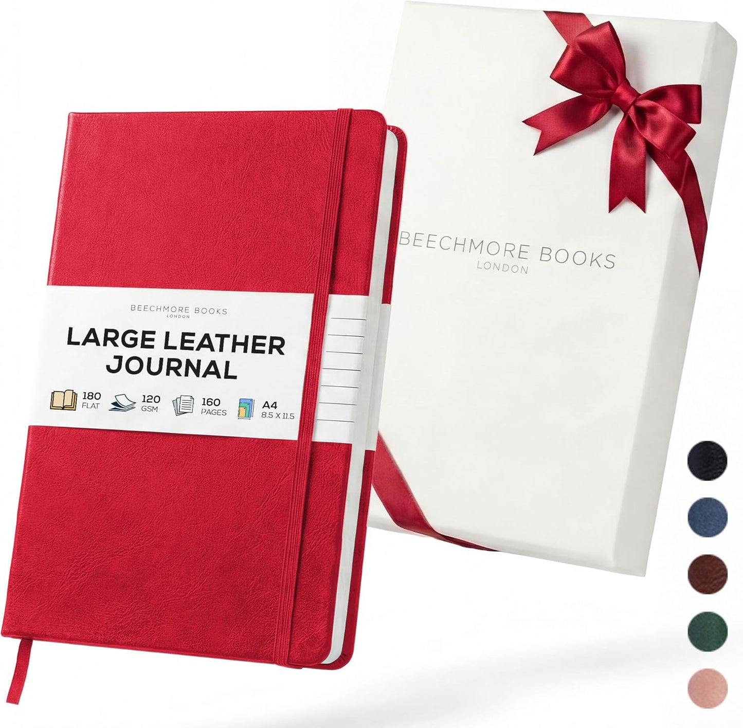 BEECHMORE BOOKS Large Lined Journal Notebook, 8.5" x 11.5" (A4) Hardcover Vegan Leather Executive Diary for Work, Thick 120gsm Paper, Lay-Flat Binding, Gift Box