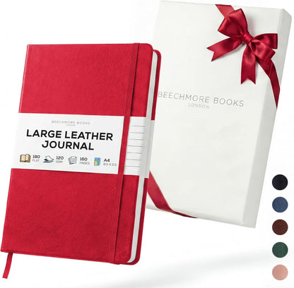 BEECHMORE BOOKS Large Lined Journal Notebook, 8.5" x 11.5" (A4) Hardcover Vegan Leather Executive Diary for Work, Thick 120gsm Paper, Lay-Flat Binding, Gift Box