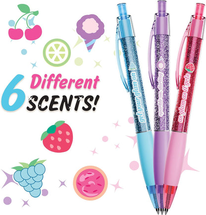 Glitter Gel Smens - Patented Gourmet Scented Colored Glitter Gel Ink Pens, Medium Point, 8 Count - Fun, Cute, Cool, Smelly Pens for Kids