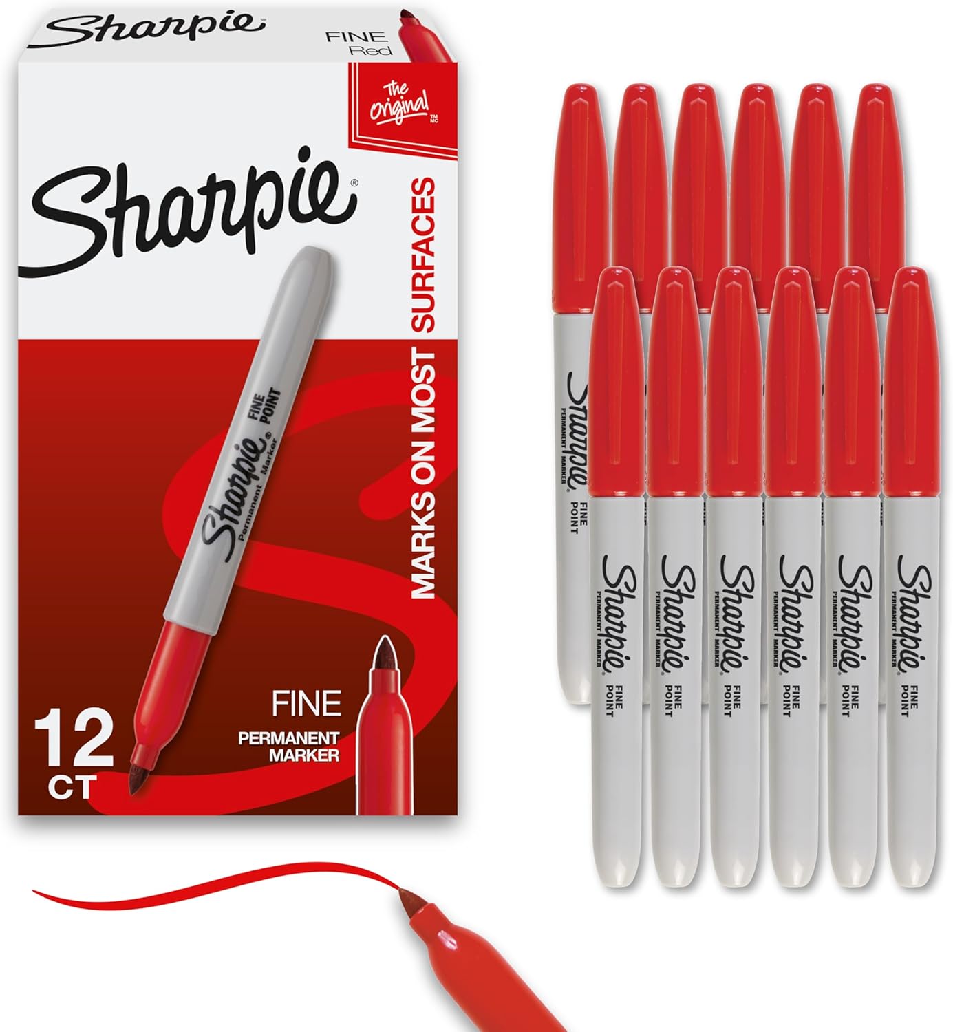 Sharpie Permanent Markers, Fine Point, Blue, 12 Count