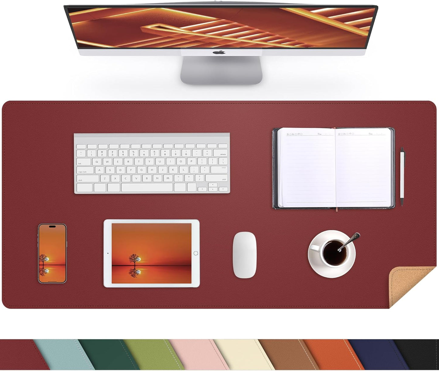 Large Desk Mat 47.2" x 17" Leather Desk Pad Protector with Natural Cork & PU Leather, Non-Slip Office Desk Mat, Large Mouse Pad, Waterproof Desk Blotter pad for Office&Home(Black)
