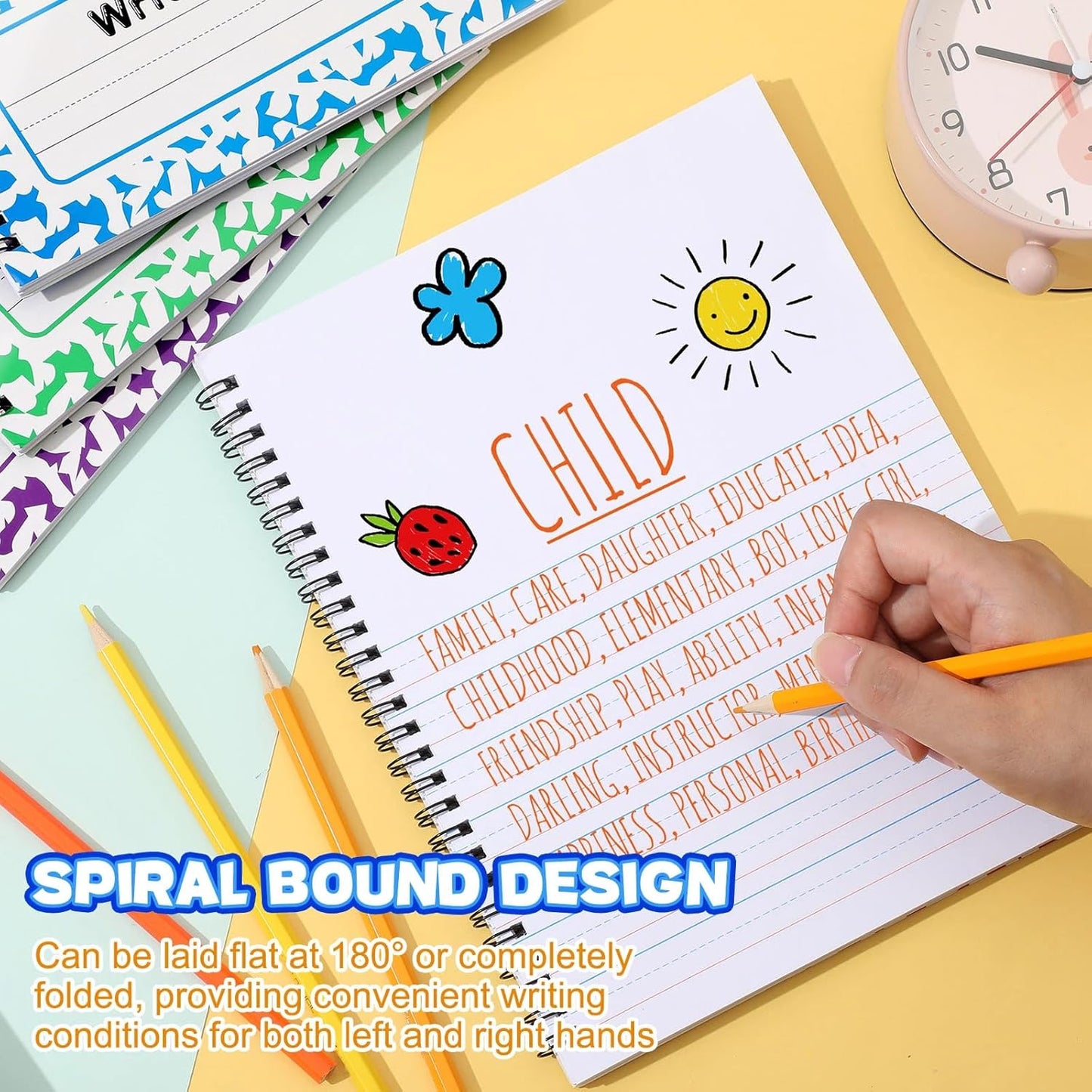 Henoyso 8 Pcs 100 Pages Spiral Primary Composition Notebook K-2 Bulk Primary Journal Drawing Handwriting Practice for Kids 4-6 Kindergarten Preschool Home School 1st 2nd Grade Student (Fresh Color)
