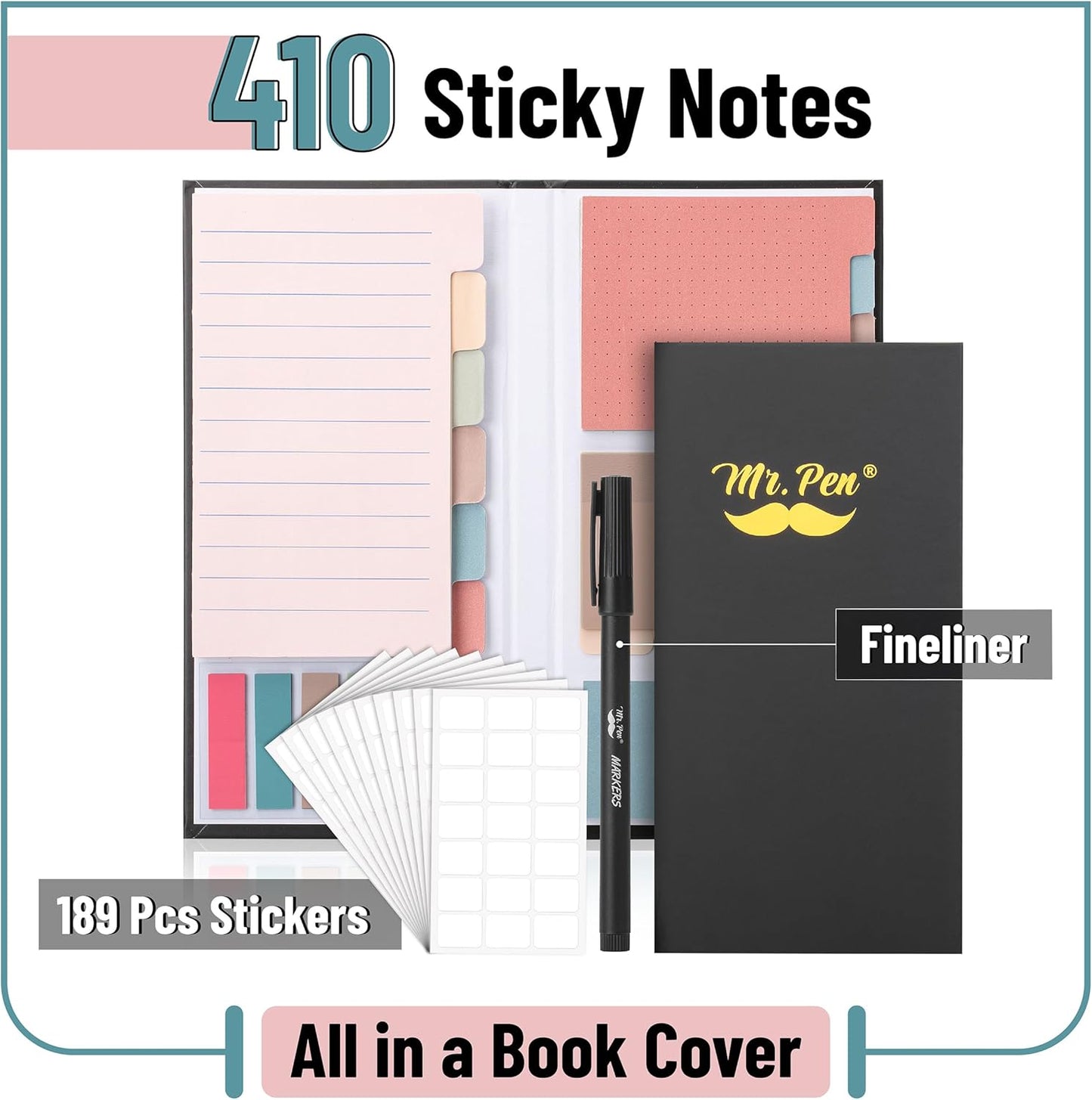Mr. Pen- Sticky Notes Set, 410 Pack, Ruled, Dotted & Blank Notes with 150 Index Tabs, Divider Sticky Pads for Bible Study, Office, School, Planning, Journaling & Organization