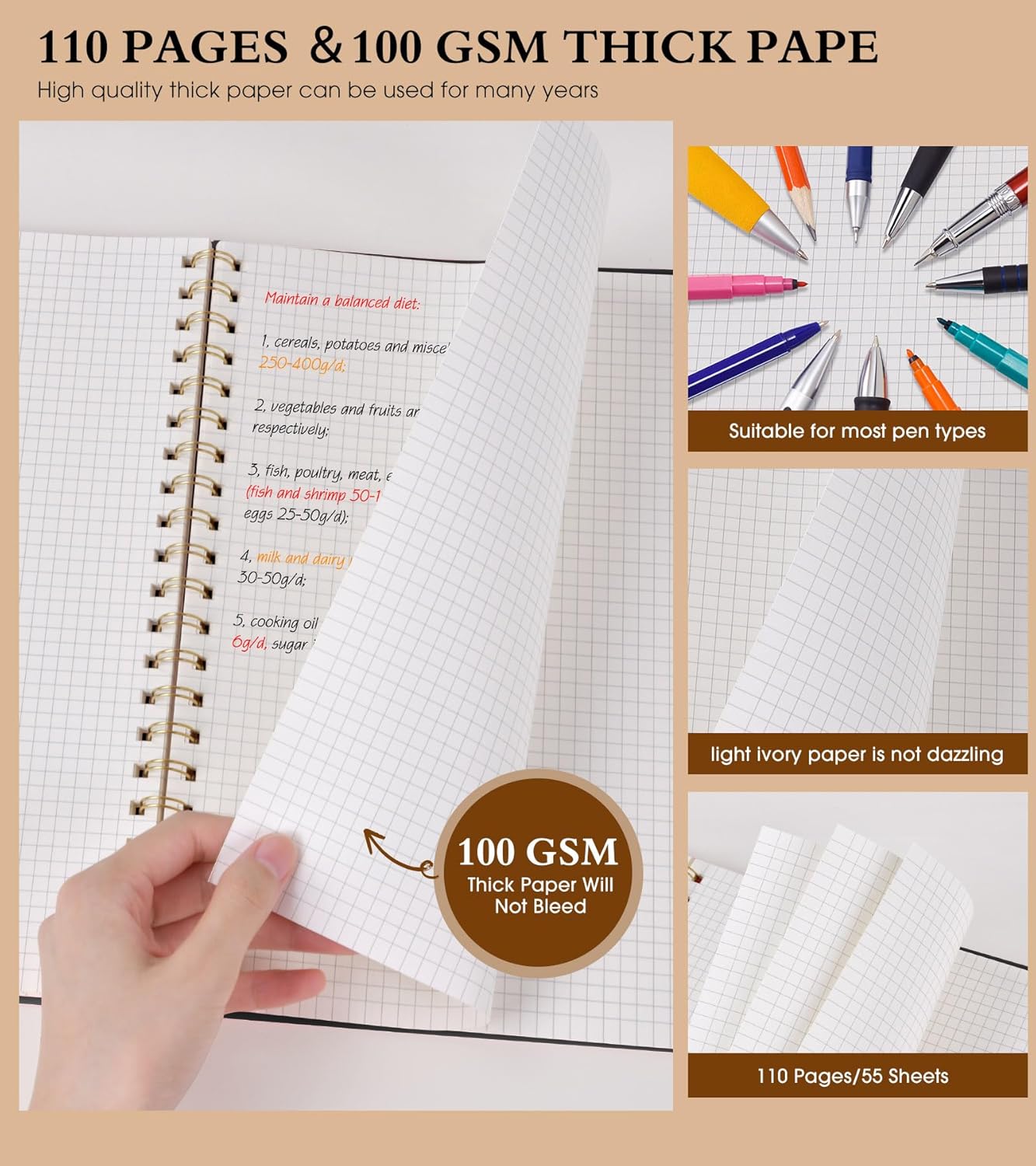 Spiral Notebook Journal 8.5” x 11”, A4 Large Pink Notebooks for Women Men, College Ruled Lined Journal, 100 GSM Paper, Plastic Hardcover Spiral Bound Journals for Work School Note Taking Business