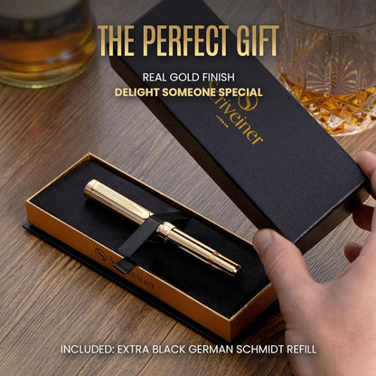 Scriveiner Black Rollerball EDC Luxury Pen, Stunning Pocket Pen with Chrome Finish, Cool Writing, Best Gift for Men & Women, German Schmidt Refill, Nice Present, Fancy Office Designer Set