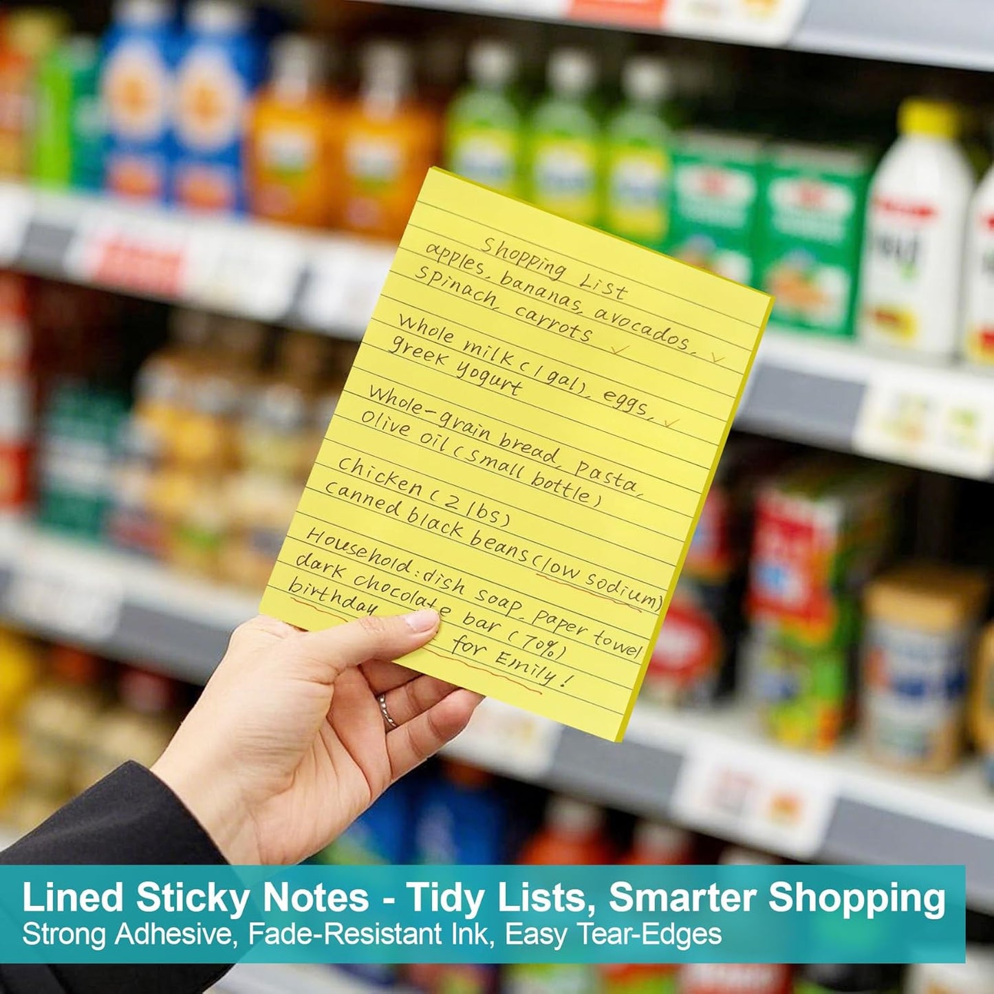 Lined Sticky Notes, 8 Pack Self-Stick Note Pads 4x6, Sticky Notes with Lines it, Strong Adhesive Post for Office & Home Planning, Bright
