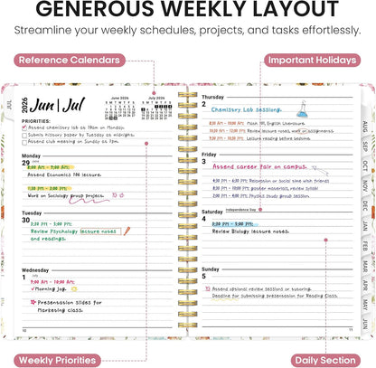 Planner 2026-2027, Academic Year Monthly and Weekly Calendar Planner, Jul 2026 - Jun 2027, Hardcover Teacher Student Planning Agenda book with Tabs, Perfect for School Office Supplies, 6.3" x 8.5" - Wildflowers