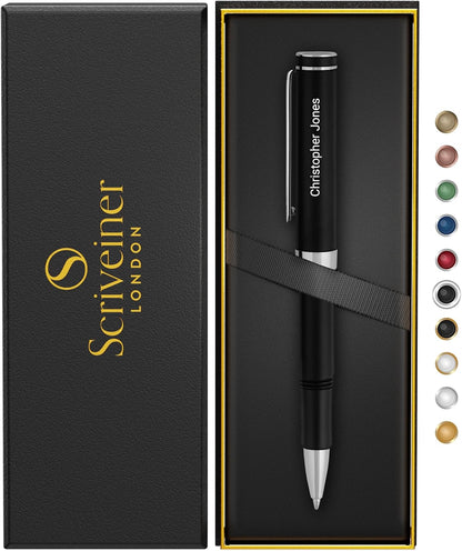 Scriveiner Black Rollerball EDC Luxury Pen, Stunning Pocket Pen with Chrome Finish, Cool Writing, Best Gift for Men & Women, German Schmidt Refill, Nice Present, Fancy Office Designer Set
