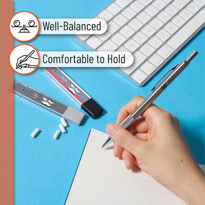 Mr. Pen- Metal Mechanical Pencil Set with Lead Refills & Erasers, 2mm, HB & Colored Lead Refills, 4x Eraser Refills for School Supplies, Note Taking, Drawing, Sketching, Office