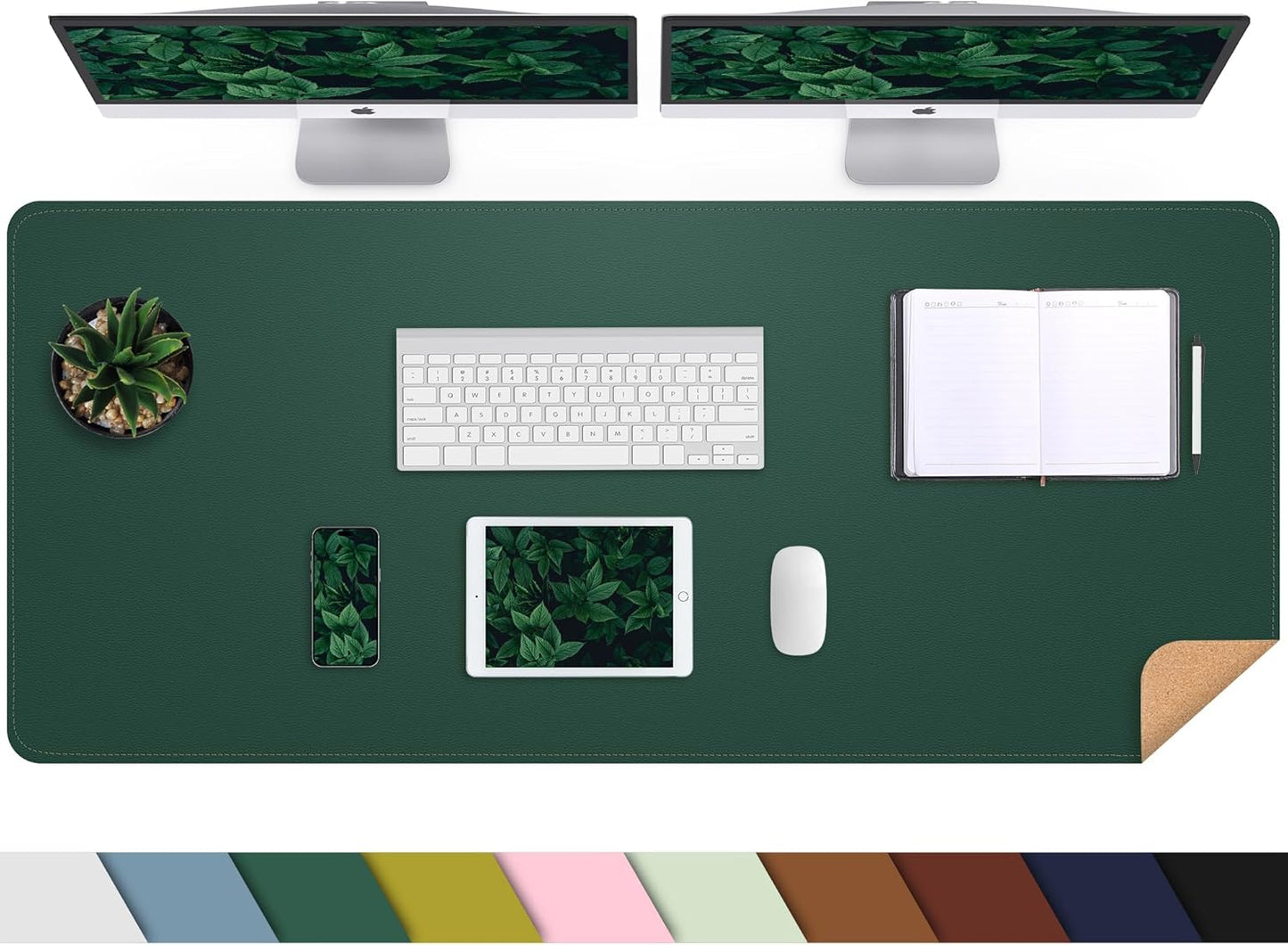 Large Desk Mat 47.2" x 17" Leather Desk Pad Protector with Natural Cork & PU Leather, Non-Slip Office Desk Mat, Large Mouse Pad, Waterproof Desk Blotter pad for Office&Home(Black)