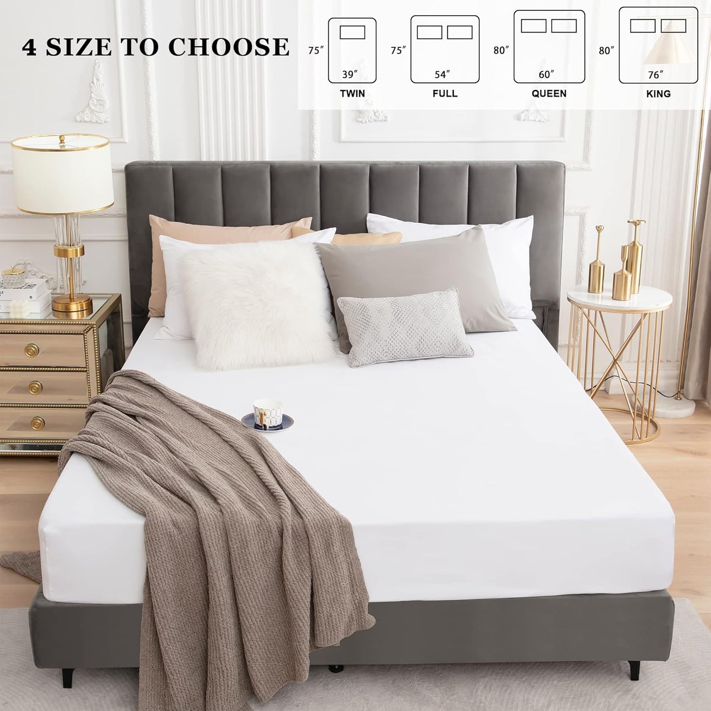 Sufdari Mattress Protector,Waterproof 18" Deep Pocket Mattress Cover Fitted Sheet Style with Elastic Rubber Band,Washable and Easy Care-Black,Queen