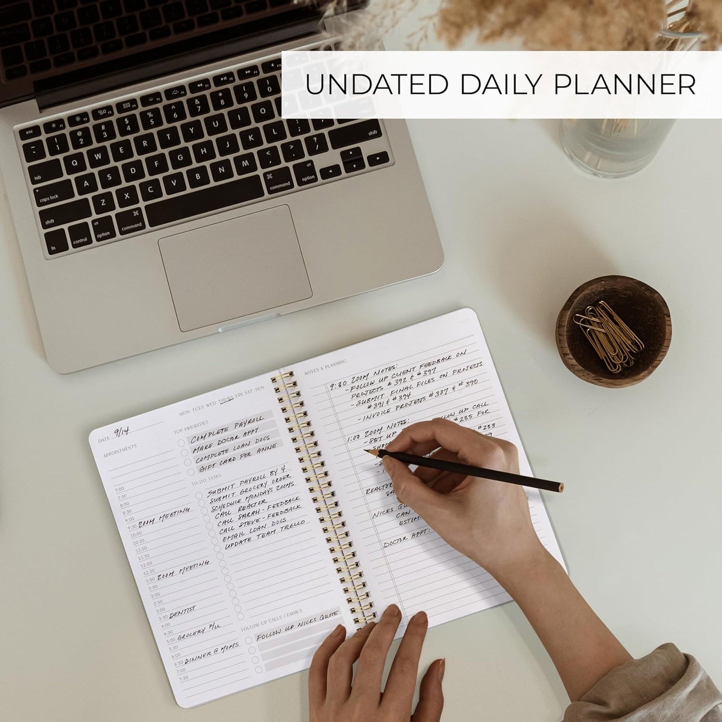 Beautiful Daily Planner And Notebook With Hourly Schedule - Aesthetic Spiral To do List Notepad to Easily Organize Your Tasks And Appointments - Stylish Book And School Or Office Supplies For Women