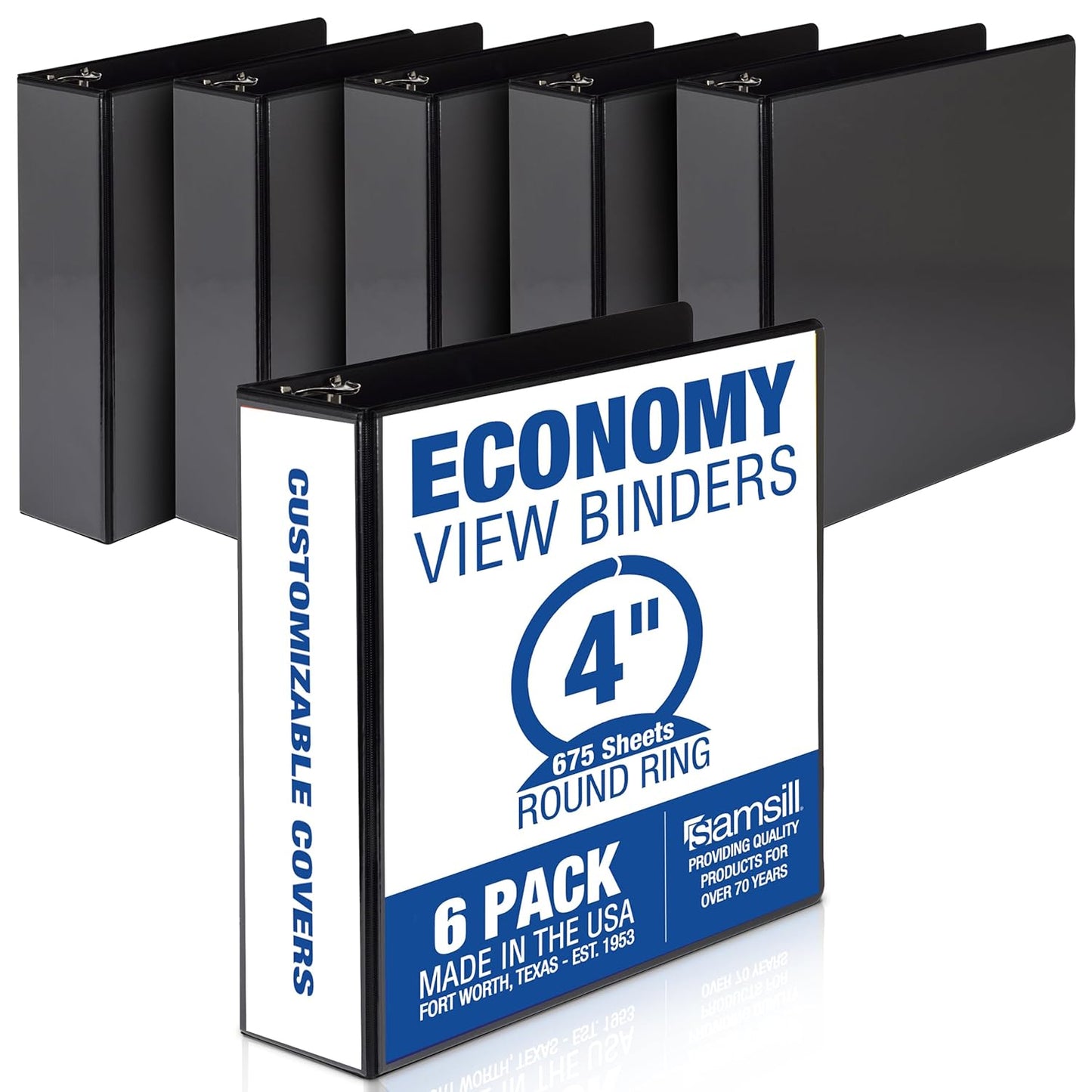 Samsill 3 Inch 3 Ring Binders, Economy Round Ring, Clear View Cover, 550 Sheet Capacity - for School, Home, Office - Black, 4 Pack