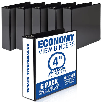 Samsill 3 Inch 3 Ring Binders, Economy Round Ring, Clear View Cover, 550 Sheet Capacity - for School, Home, Office - Black, 4 Pack