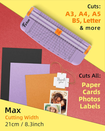 Firbon Morandi A5 Paper Cutter, Straight Small Paper Trimmer with Side Ruler for Scrapbooking Craft, Paper, Coupon, Label, Cardstock