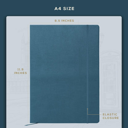 BEECHMORE BOOKS Large Lined Journal Notebook, 8.5" x 11.5" (A4) Hardcover Vegan Leather Executive Diary for Work, Thick 120gsm Paper, Lay-Flat Binding, Gift Box