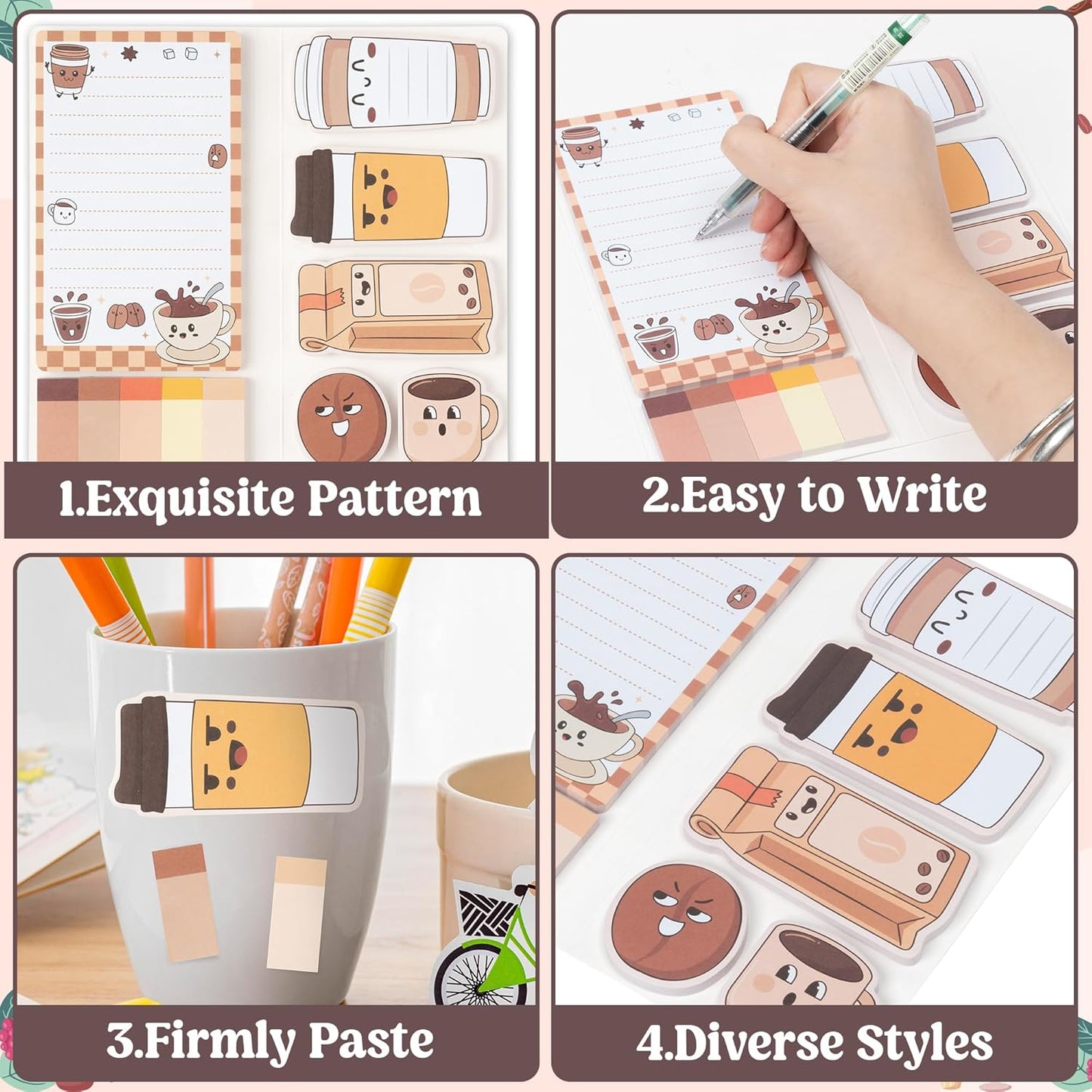 B1ykin Cute Sticky Notes Set - Stay Alive Skeleton Shaped Self-Stick Notes Pad, 550 Sheets Writing Memo Pages Sticky Notepad for Teacher Appreciation Gifts, School Office Supplies (Funny Skeleton) - Colors B