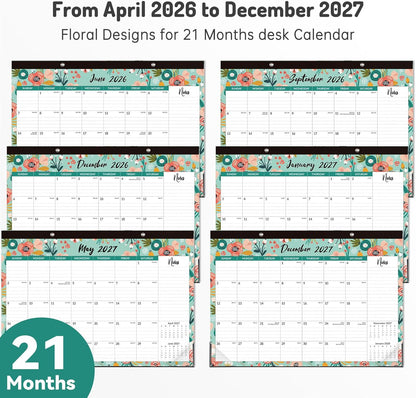 Forvencer Desk Calendar 2026-2027, 21 Months Calendar Runs from April 2026 to December 2027, 17" x 12" Large 2026 Wall Calendar Monthly Planner with Plastic Cover for Home School Office