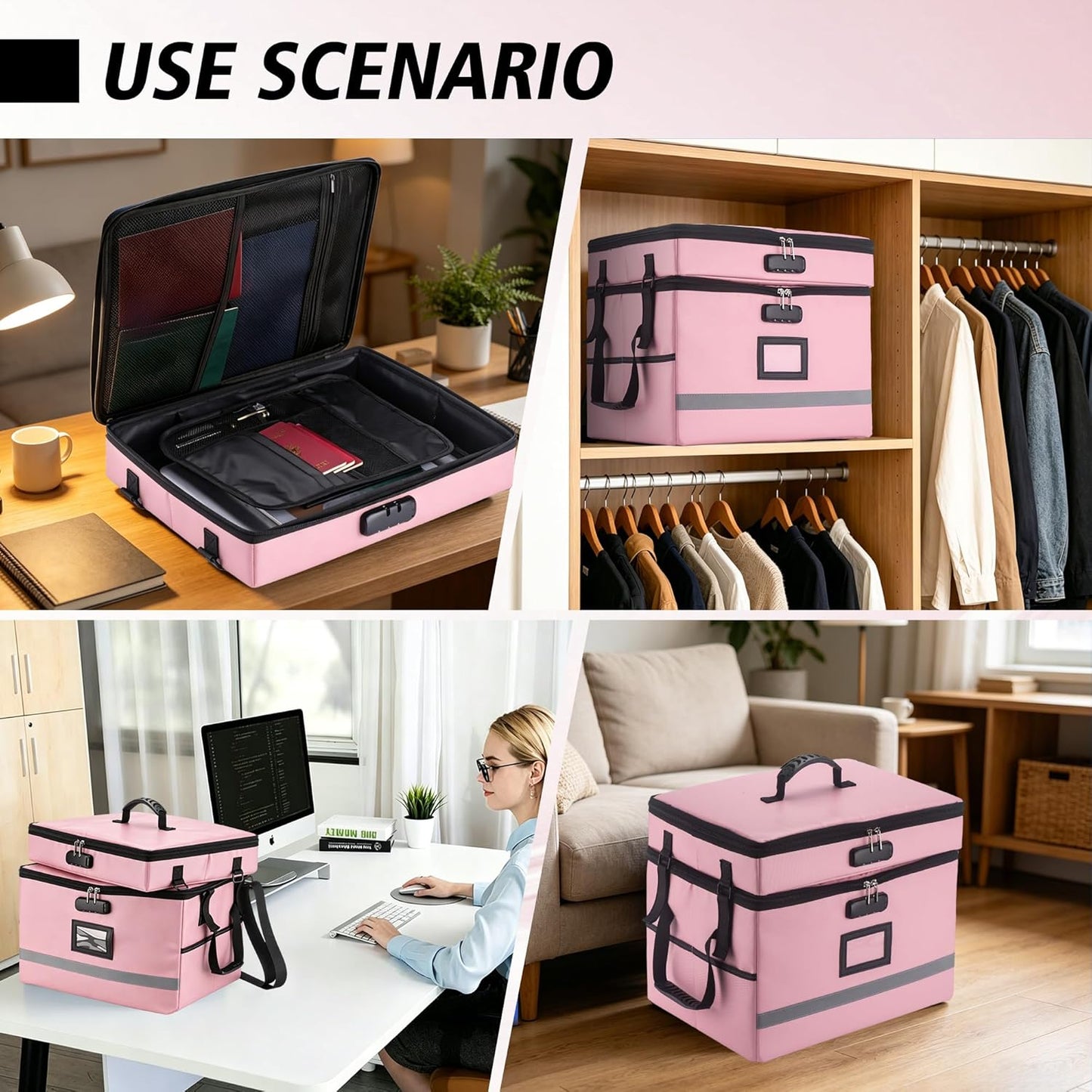 EXLIFBAG File Organizer, Fireproof File Box with Lids, Important Document Organizer Box with Lock, Portable File Folder Organizer with Handle