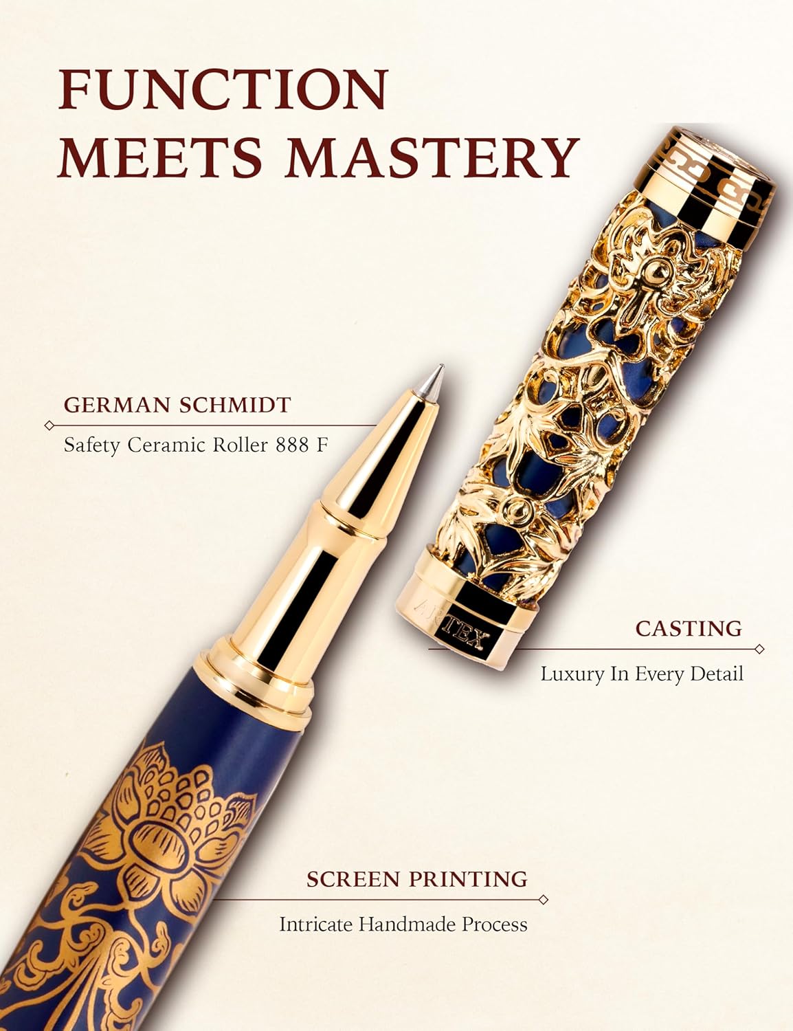 ARTEX Executive Rollerball Pen-Museum Collections-Crafting Timeless Beauty-Luxury Pen Gift & Office Desk Decor, German SCHMIDT refill, Solid Metal Texture